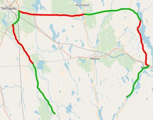 2.3. Testireitti Kokeilun testireitiksi valittiin Etelä pohjanmaan ELY -keskuksen alueelta reitti, joka on ajettavissa yhden päivän aikana Roadscanners Oy.n Tampereen toimistosta käsin (kuva 2).