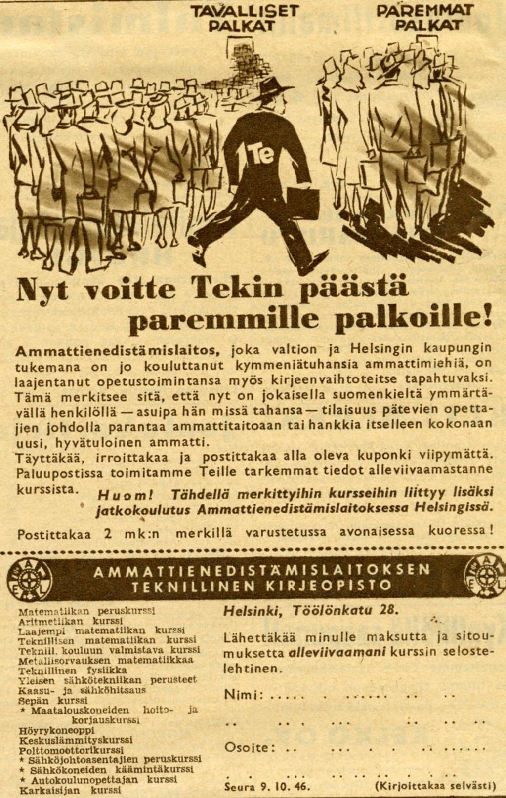 S U O M E N E L I N K E I N O E L Ä M Ä N K E S K U S A R K I S T O N T I E D O T U S L E H T I 2 / 2 0 1 8 9 10 Teollisuus alkoi kouluttaa omat työntekijänsä Teollisuuden yksityisten ammattikoulujen
