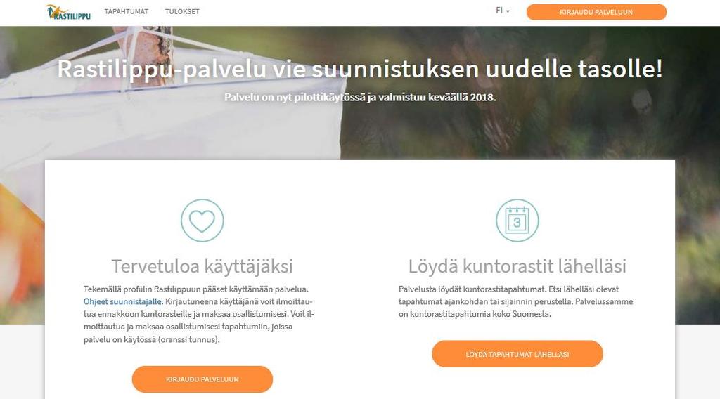 2. Aloita profiilin luominen Rastilippuun Valitse sivu www.rastilippu.fi. Valitse Kirjaudu palveluun.