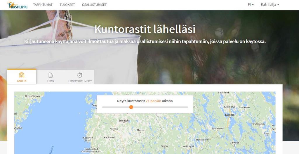 Nyt olet kirjautuneena Rastilippuun (oikeanpuoleinen kuva).