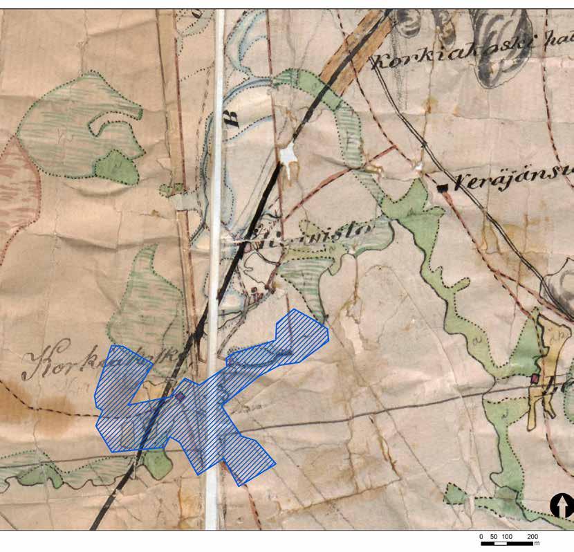 1800-luku Pitäjänkartta 1840-luvulta. Kartta: Kansallisarkiston digitaaliarkisto, Pitäjänkarttasarja.