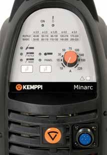 Tekniset tiedot Minarc 220 Liitäntäjännite 3~, 50/60 Hz 400 V -20 % +15 % Liitäntäteho Puikko 35 % ED 220 A 100% ED 150 A Kuormitettavuus (40 C) Puikko 35 % ED 220 A / 28,8 V 60 % ED 170 A / 26,8 V