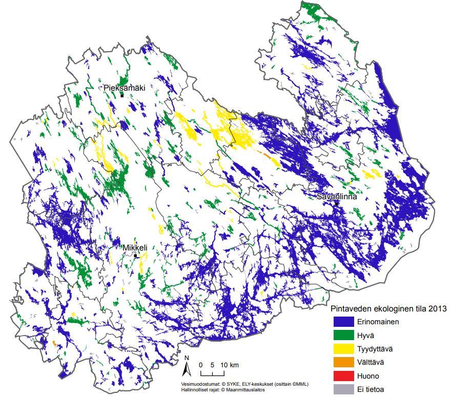 Vesistöjen laatu Ekologinen luokitus Nurmia, nautoja, liukoinen P