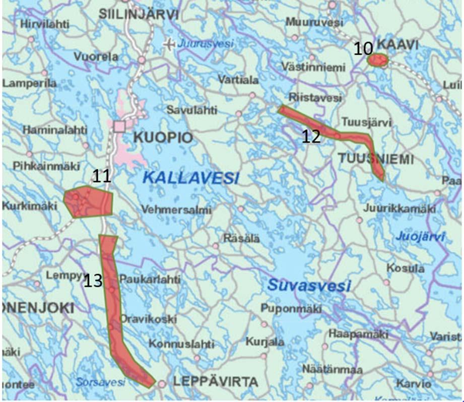 24 10. Kaavin keskustan läheisyyteen, tarkemmin kohtaa yksilöimättä. 11. Kuopion eteläpuolella, Kurkimäen ja Pellesmäen alueella, tarkemmin kohtaa yksilöimättä.
