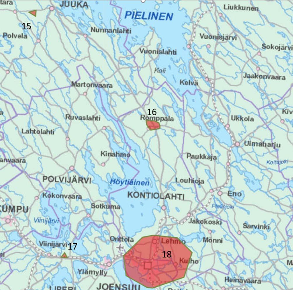 26 15. Terminaalin tarve alueella, Juuka 16. Risteyskohta Enocellin tehtaalle ja etelän suuntaan suuntautuviin kuljetuksiin. Tarve säilyttää perävaunua ja pieniä eriä puita ym. 17.
