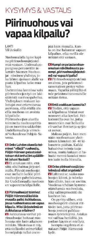 Etelä-Suomen Sanomat 30.1.2013 Nuohouspalveluiden järjestäminen 1.