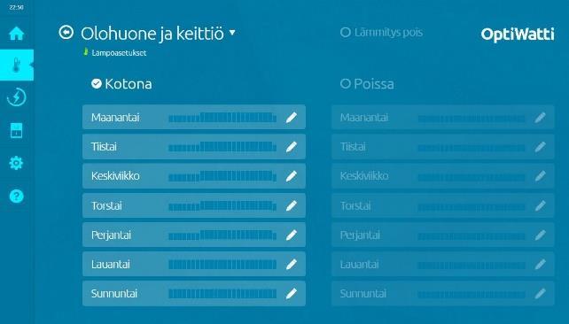 Tarkka lämpötila-asetus tehdään valitsemalla profiilista haluttu päivä.