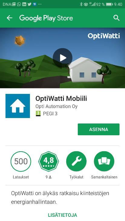 5 OptiWatti -applikaatio asennetaan tästä eteenpäin kuin mikä tahansa applikaatio.