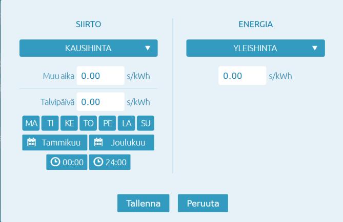 7 Kausisiirto Mikäli käytössäsi on kausisiirto: 1. Syötä ensin perushinta, ts. se hinta jota käytetään siirrossa muuna kuin talviaikana. 2. Tämän jälkeen syötä talvipäivän siirtohinta 3.