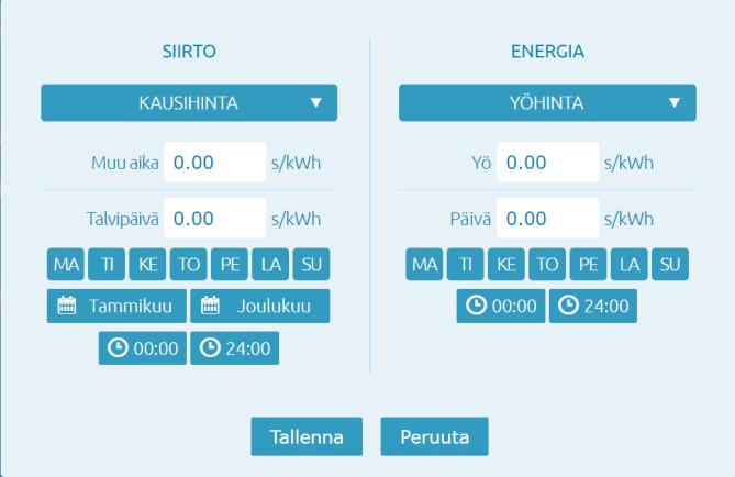Lopuksi valitse ne tunnit jolloin talvisiirto on voimassa niinä kuukausina, jolloin se on voimassa - Jos se on voimassa kaikkina tunteina, valitse 00-24, kuten esimerkissä.