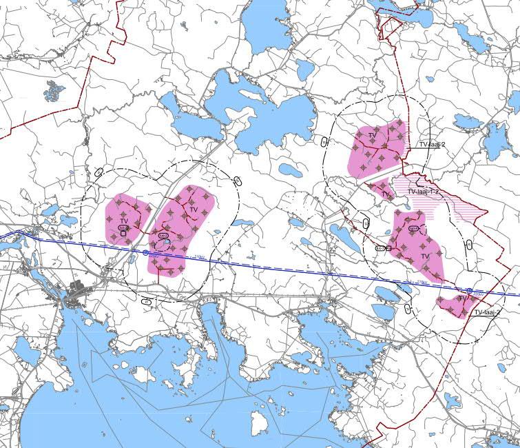 Kuva 6-6. Ote Vaalan tuulivoimayleiskaavan 2030 alustavasta kaavaehdotuksesta II (14.3.2018). 6.1.3.4 Asemakaavat Hankealueella ei ole voimassa olevia asemakaavoja tai ranta-asemakaavoja.