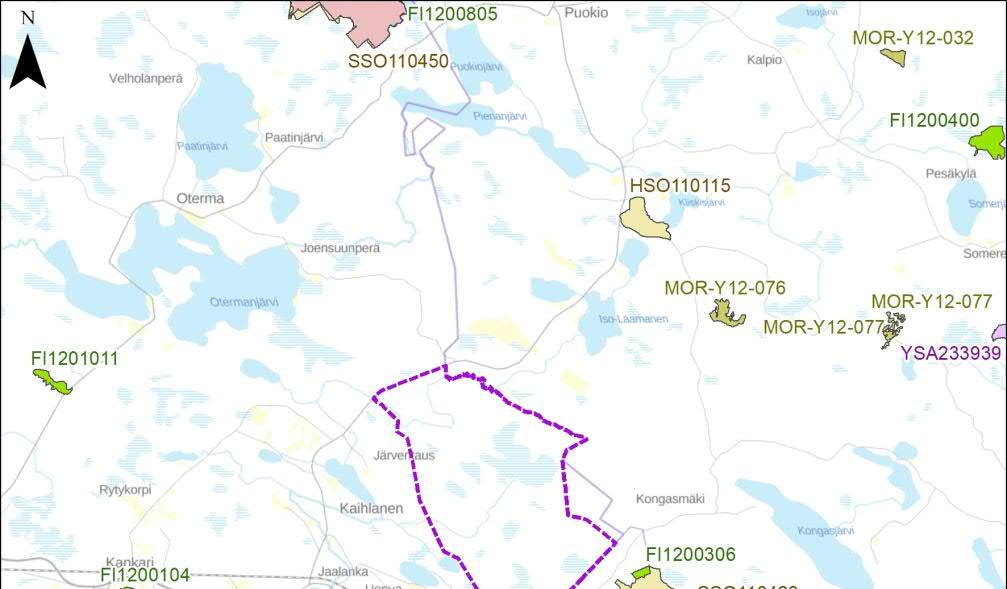 3. Oulujärven saaret ja ranta-alueet Natura 2000-alue (FI1200104 SAC) sijaitsee noin 12 kilometrin etäisyydellä lounaaseen. 4.