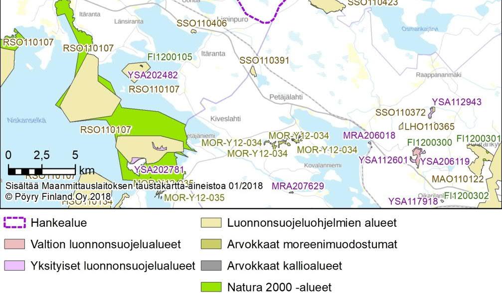 Soidensuojeluohjelma-alueisiin kuuluvat Jaalangan tervaleppäkorpi (SSO110406) ja Luodelahdensuo (SSO110391) sijaitsevat noin 4,5 km etelänlounaan suunnalla. 6.