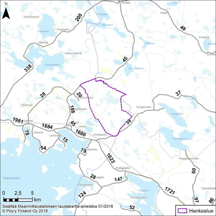 6.6 Liikenne Hankealueen eteläpuolella noin 4 km etäisyydellä sijaitsee Kajaanintie vt 22 sekä rautatie. Jaalangantie (8832) sijoittuu hankealueen länsipuolelle.