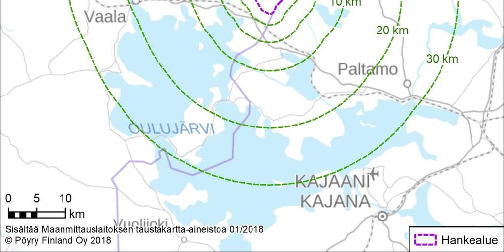 7.2 Tarkastelu- ja vaikutusalueiden rajaukset Ympäristövaikutusten arvioinnissa tarkastellaan tuulipuiston toimintojen ja näistä johtuvien, hankealueen ulkopuolelle ulottuvien toimintojen