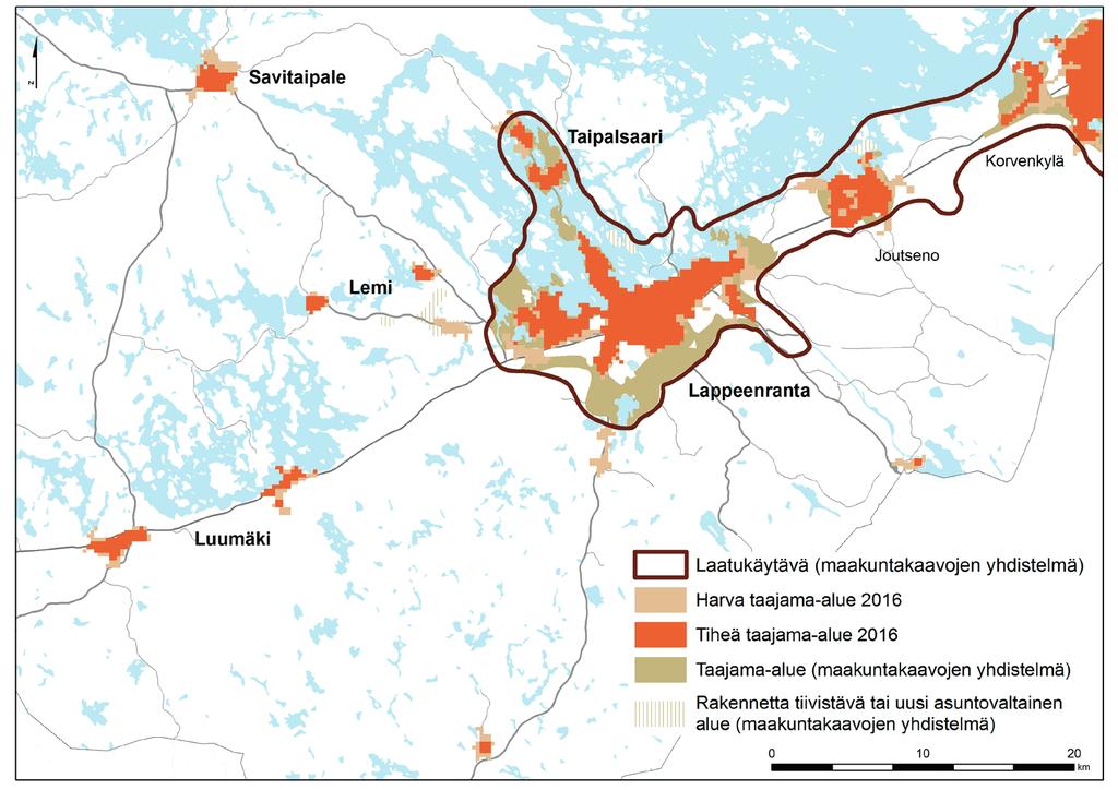 Aluerakenne ja keskusverkko Maakuntakaavan (2011) ja 1.