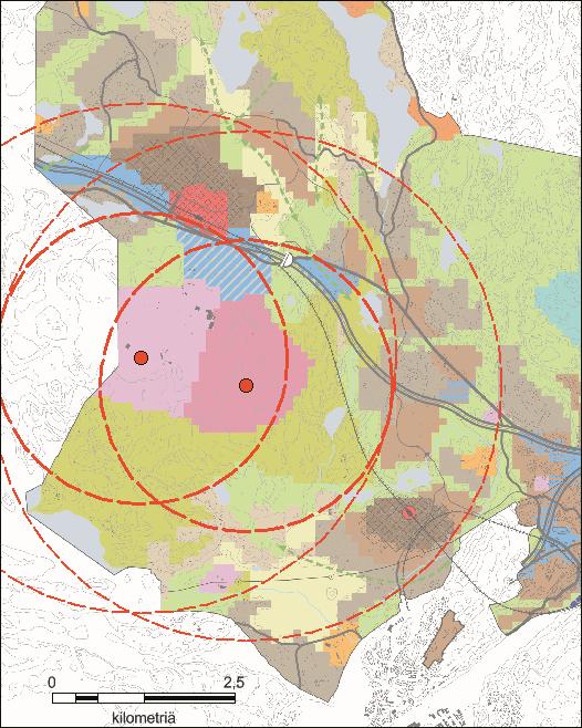 25 Kuva 21. Espoon pohjois- ja keskiosien yleiskaavan alustavan luonnoksen (04/2017) mukainen maankäyttö ampumaurheilukeskuksen sijoituspaikaksi tarkasteltujen kohteiden ympäristössä.