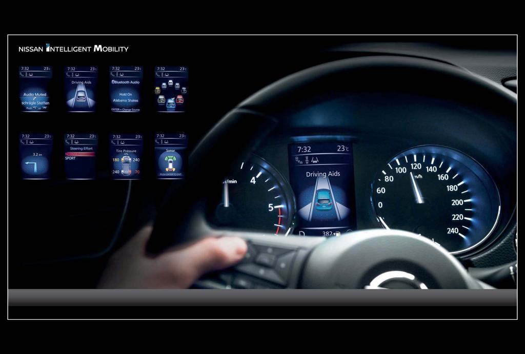 NISSAN ADVANCED DRIVE-ASSIST DISPLAY (ADAD) -NÄYTTÖ LISÄÄ TOIMINTAA, VÄHEMMÄN HÄIRIÖTEKIJÖITÄ Uuden QASHQAIn ADAD -näyttö tuo kaikki tarvitsemasi tiedot suoraan silmiesi eteen.