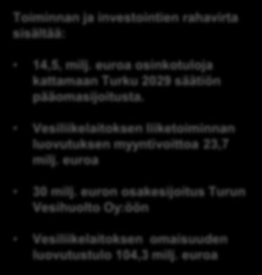 Rahoitusasema Rahoituslaskelma TILINPÄÄTÖS Toiminnan ja investointien rahavirta sisältää: TP 2017 TP 2016 Muutos Milj.
