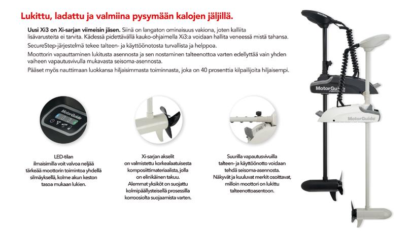Xi3-55FW54-S-GPS 55lb / 24,95kg 54 / 137cm 12V Digitaalinen portaaton Kyllä Kyllä Langaton kauko-ohjain 3-lapainen Machete 1665,00 Xi3-70FW54-GPS 70lb / 31,75kg 54 / 137cm 24V Digitaalinen portaaton