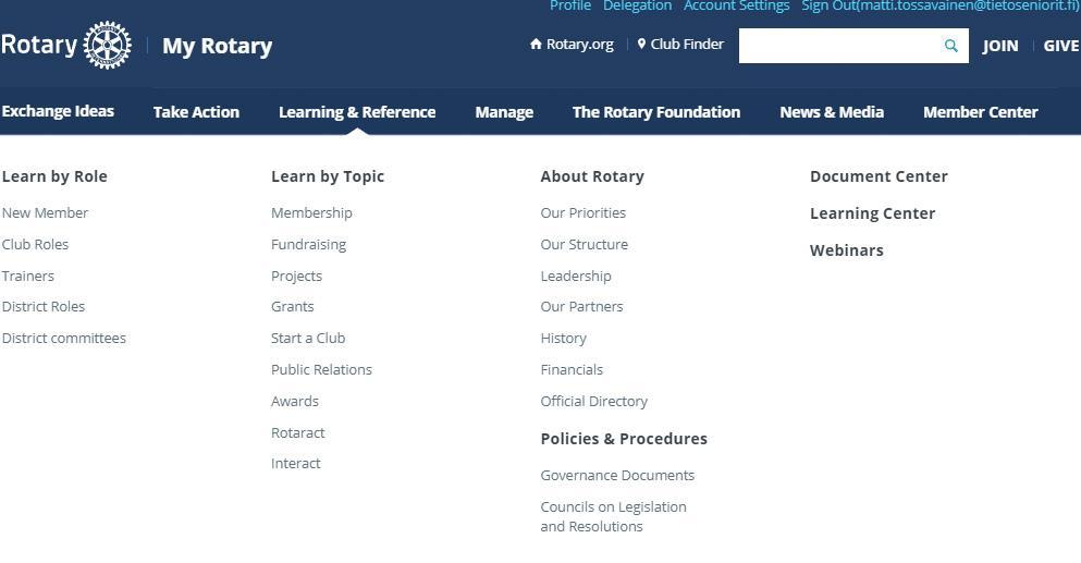 MY ROTARY LEARNING & REFERENCE KOULUTUS,