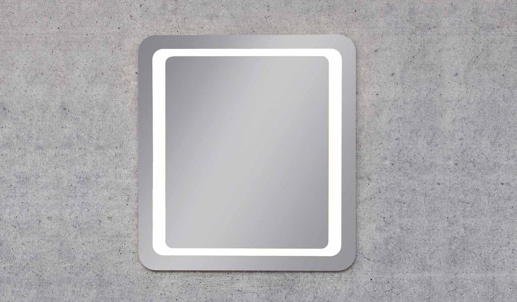 ROC VALOPEILIT Tyylikkäässä ROC-valopeilissä on pyöreät kulmat ja pehmeä muotoilu ja se on helppo yhdistää eri tyylisiin kylpyhuoneisiin.