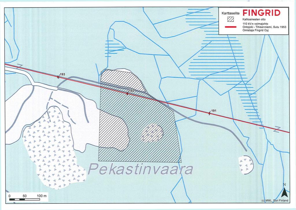 \ Karttaselite FINGRID Kallioainesten otto 110 kv:n voimajohto Ontojoki - Tihisenniemi, Sutu 1953