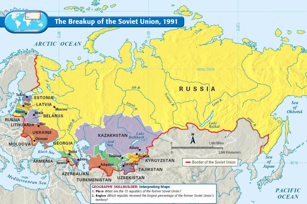 suuri muutos poliittisella kartalla 1991: Neuvostoliiton hajoaminen 17 uutta valtiota tarkkarajainen poliittinen kartta on
