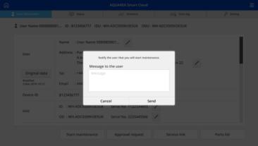 3. KÄYTÄ PALVELUA < ILMOITUS HUOLLON ALOITTAMISESTA> 15/28 Napsauta Start maintenance-painiketta, kun haluat lähettää loppukäyttäjälle ilmoitussähköpostin huollon aloittamisesta Jos tämä vaihe