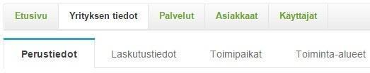 2 PALVELUNTUOTTAJAN TIEDOT Yrityksen tiedot-välilehden alta löytyvät yrityksen perus- ja laskutustiedot, toimipaikka, toiminta-alueet, yksiköt, työntekijät sekä alihankkijat. 2.