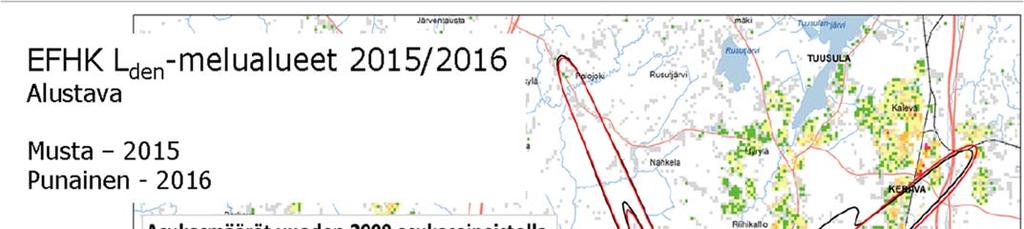 Lentomelualueella asuvien asukkaiden määrä ja kriittiset lentomelualueen