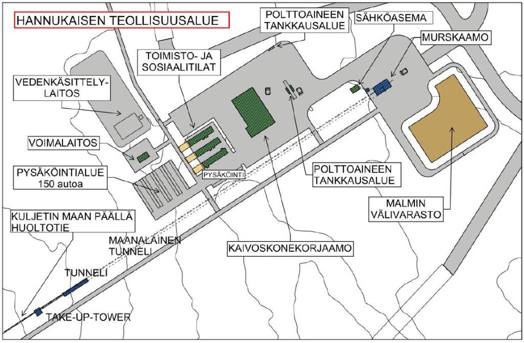 12 / 36 Kuva 5-4 Hannukaisen teollisuusalue (Pöyry Finland Oy 2016). 5.2.6 Rautuvaaran teollisuusalue Rautuvaaran alueelle (Kuva 5-5) rakennetaan seuraavat prosessi- ja yleistilat: seulomo,