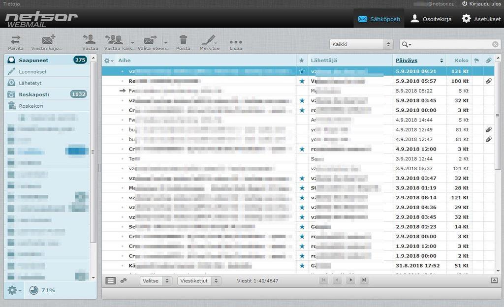 Sähköpostin peruskäyttö Webmail-sähköpostiin kirjaudutaan sisään internet-selaimella osoitteessa: https://mail.webhotelli.net (Voit käyttää myös osoitetta https://webmail.netsor.