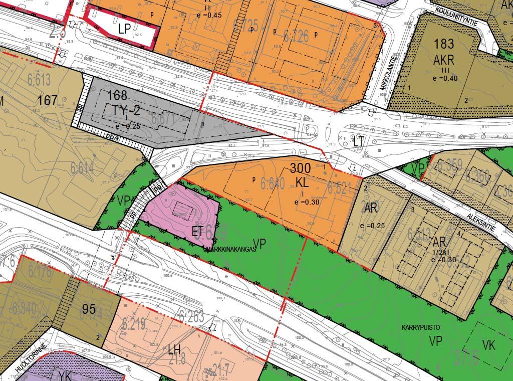 Ajantasakaavassa suunnittelualueen länsiosa on korttelin 168 osalta TY-2 aluetta, jolle saa rakentaa ympäristöhäiriöitä aiheuttamattomia pientai käsiteollisuusrakennuksia ja asuntoja