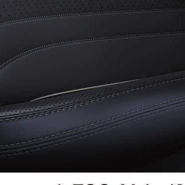 Eton, väri Ebony ja punaiset tikkaukset ST-Line Istuinverhoilu: Foundry, väri Ebony Istuinreunukset: Salerno -osanahka, väri Ebony,