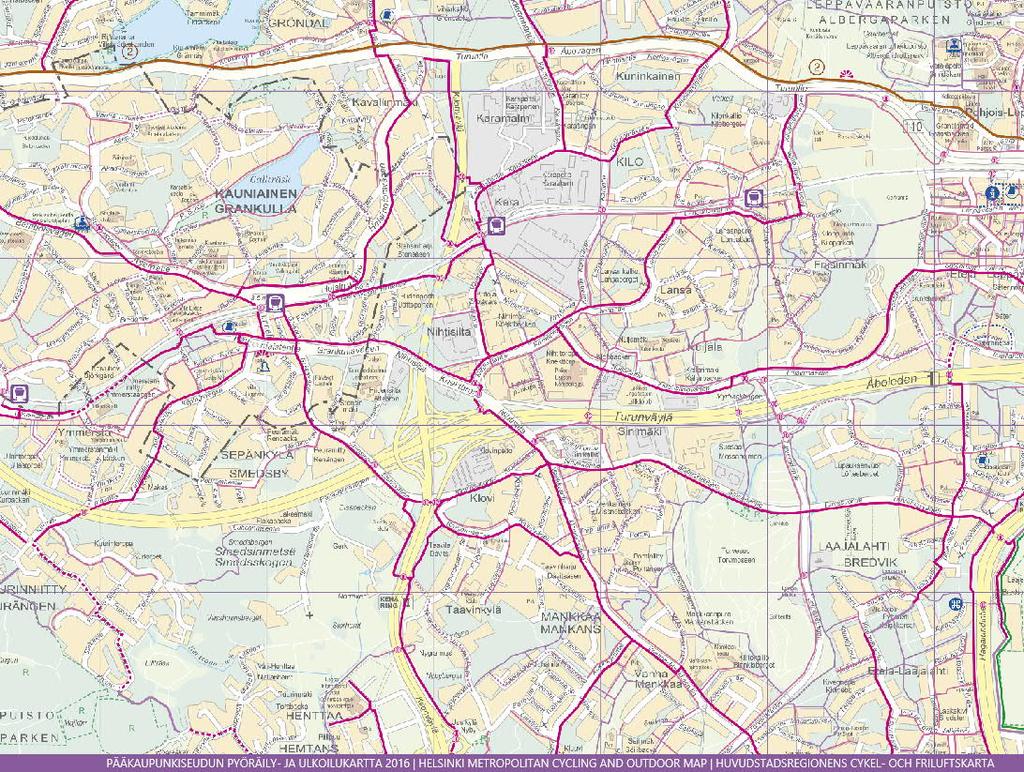 Kuva: Ote pääkaupunkiseudun pyöräilykartasta 2016.