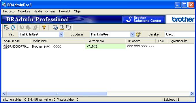 Laitteen määritys verkkoon Tulostuspalvelimen asetusten muuttaminen BRAdmin Professional 3 -apuohjelmalla (Windows ) 2 Käytä BRAdmin Professional 3 -apuohjelman uusinta versiota, joka on ladattavissa