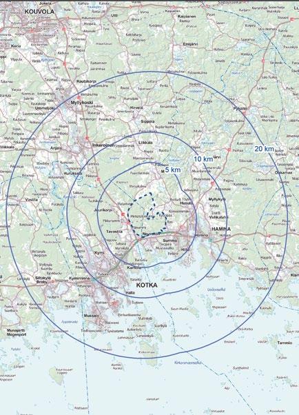 Kuva 8-2. Ehdotus tarkasteltavan vaikutusalueen rajaukseksi. 8.3 Vaikutusten ajoittuminen 8.3.1 Rakentamisen vaikutukset Tuulivoimapuiston rakentaminen kestää arviolta yhden vuoden.