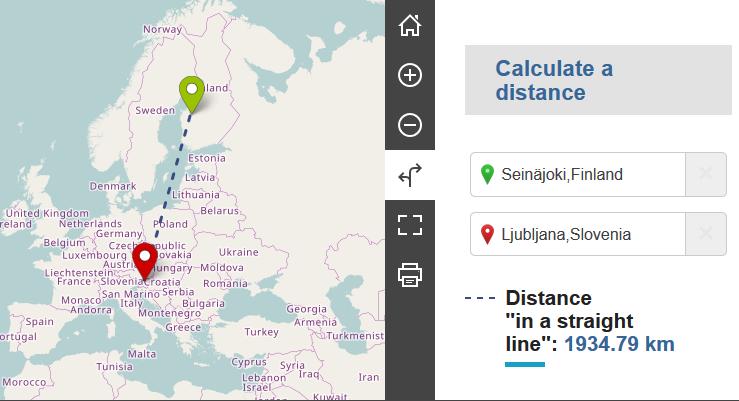 Distance calculator Etäisyyksien laskennassa käytetään Distance calculator - välimatkalaskinta komission verkkopalvelussa: http://ec.europa.