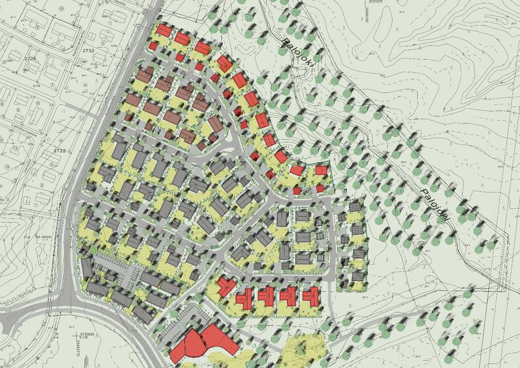 Palojoen varren rakennustapaohjeet Palojoen varren alueen havainnekuva Yleisiä suunnitteluperiaatteita - rakennuksen sijoitus tontilla - rakennuksen muoto, materiaalit ja väritys - tontin