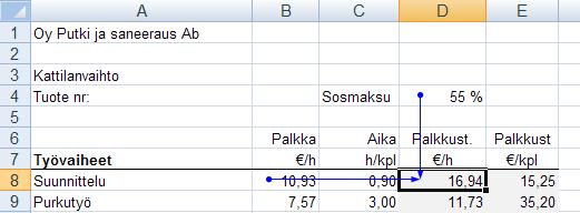 KOULUTUSMONISTE 38 / 40 17 Kaavojen tarkistaminen Kaava tulee näkyviin kaavariville kun kaavasolu valitaan.