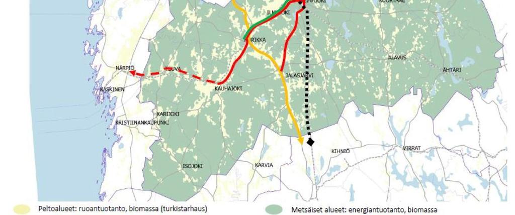 korissa Lähde: Etelä-Pohjanmaan maakuntasuunnitelma 2040 (2014) ja liikennejärjestelmäsuunnitelma (2017) Rataverkon 1.
