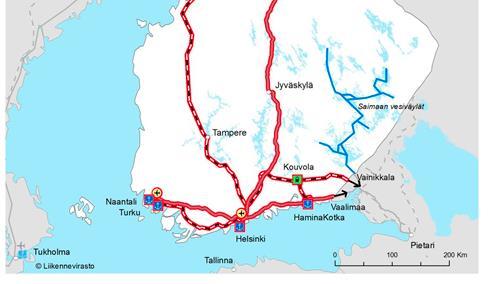 useisiin satamiin noin 200 km säteellä Lentoyhteydet Pirkkalasta ja Vantaalta Sisä-Suomen