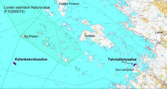 2 Kuva 2.1. Kalankasvatus- ja talvisäilytysalueen sijainti Eurajoen/entisen Luvian kunnan edustan merialueella. Perus- ja yleiskarttarasteri Maanmittauslaitos 6/2012. Natura-alueet SYKE. 3.