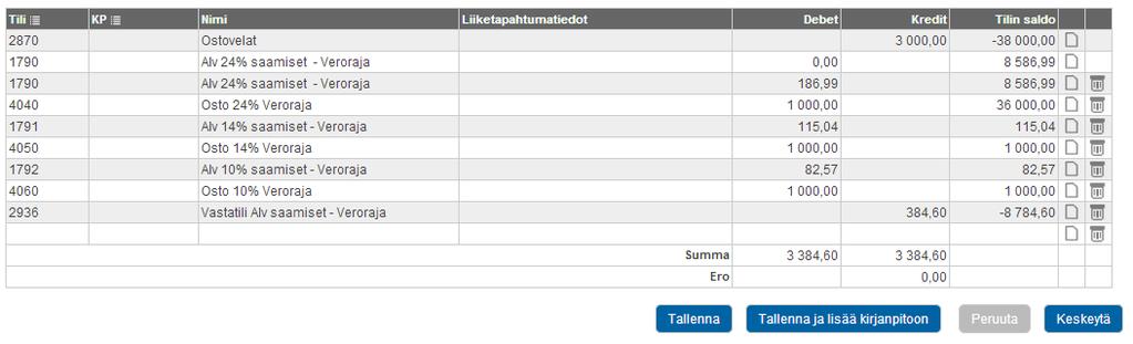 Luotava tosite voi olla tämän näköinen: Myyntilaskun luominen Jos toimit asiakkaasi Asiamiehenä, voit luoda myyntilaskun, joka liitetään verorajaraporttiin