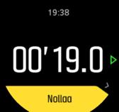 Pysäytä sekuntikello painamalla keskipainiketta. Voit jatkaa painamalla keskipainiketta uudelleen. Nollaa painamalla alapainiketta.