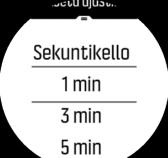 Voit valita esiasetetun lähtölaskenta-ajan tai luoda oman lähtölaskenta-ajan. Pysäytä ja nollaa tarvittaessa keski- ja alapainikkeilla.