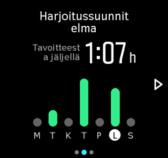 Vieritä harjoittelutietonäkymään pyyhkäisemällä ylös tai painamalla alapainiketta. 2. Tarkastele kuluvan viikon harjoittelusuunnitelmaa pyyhkäisemällä vasemmalle. 3.