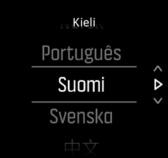 Valitse arvot pyyhkäisemällä ylös tai alas. Hyväksy arvo ja siirry seuraavaan vaiheeseen napauttamalla näyttöä tai painamalla keskipainiketta.