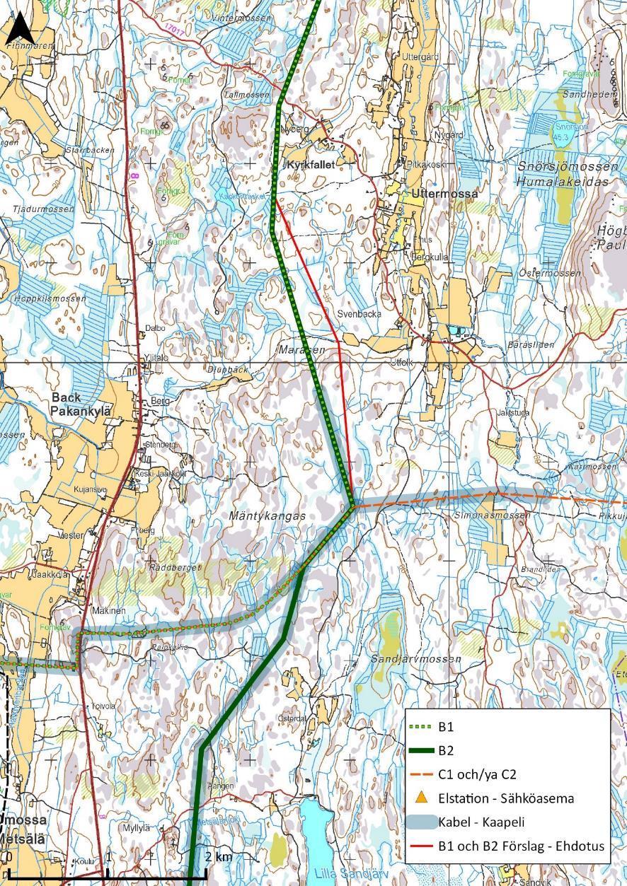 B1 B2 C1 och/ja C2 Elstation - Sähköasema Kabel Kaapeli B1/B2 Förslag - Ehdotus Kuva